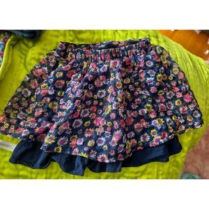 Disney D Signed Navy Blue Floral Print Lined Skirt Size S GUC